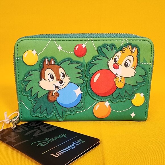 Loungefly Disney Chip N Dale Holiday Ornaments Christmas Tree Zip Around Wallet - Picture 1 of 10